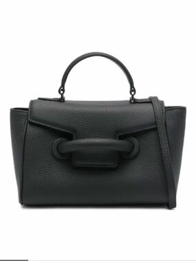 Structured Black Leather Top-Handle Satchel with Detachable Strap
